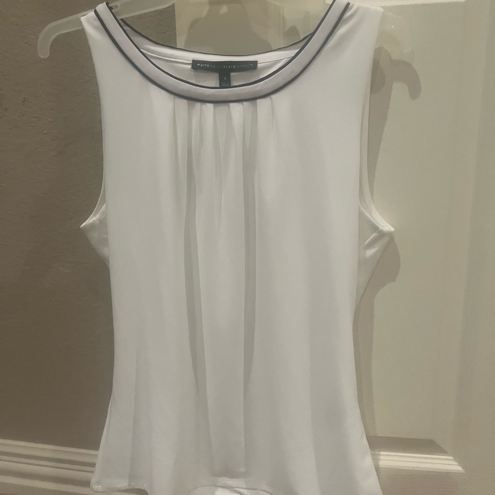 White House Black Market Sleeveless White Top with Black Trim